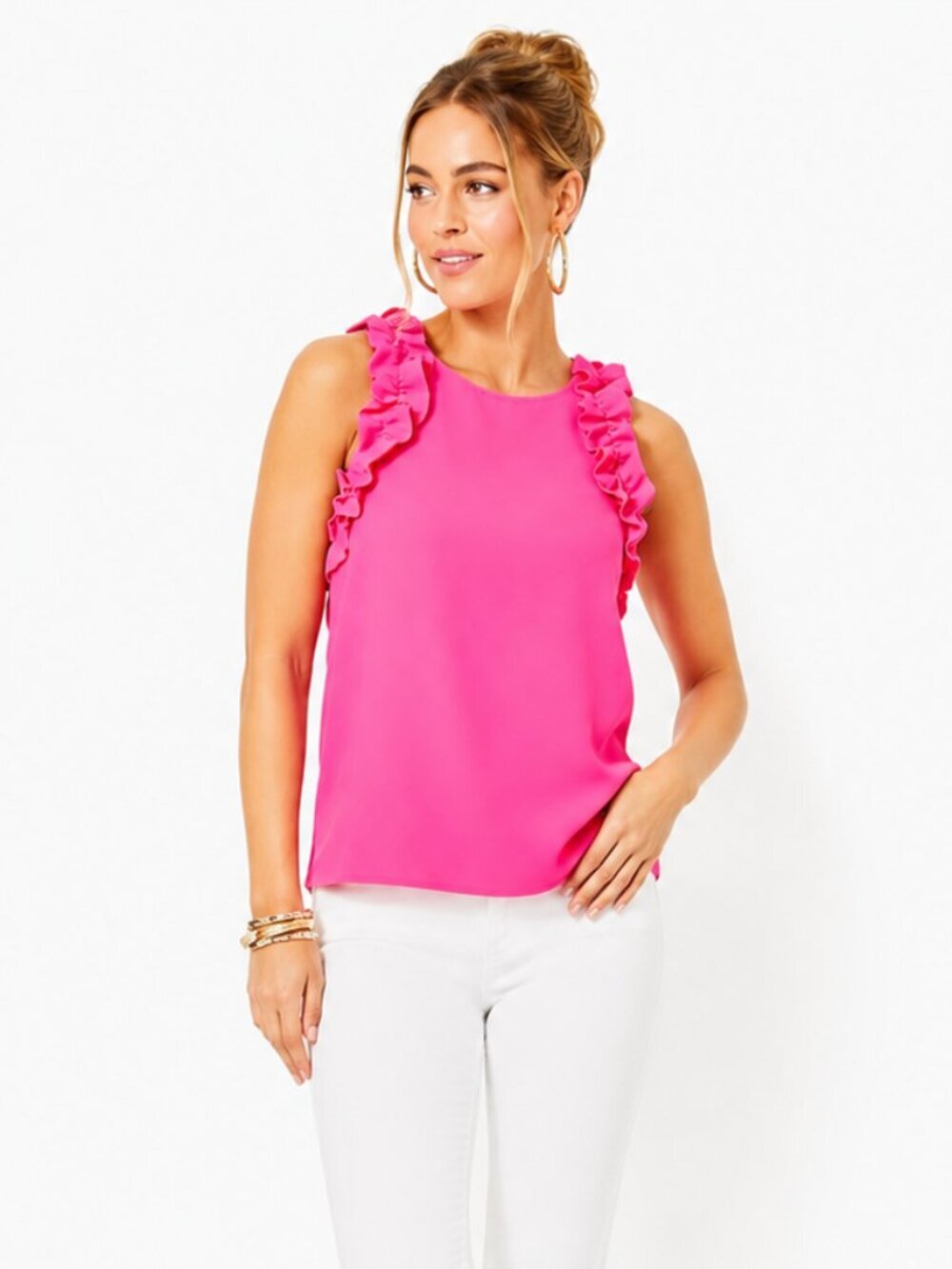 Lilly Pulitzer Kailee Sleeveless Ruffle Top Feminine Resortcore Pink Size Small